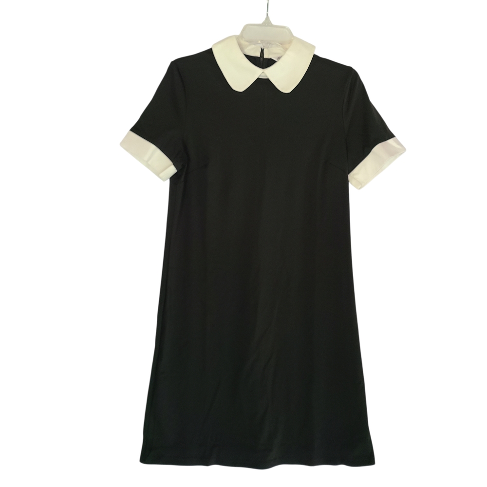 Angvns Goth-Chic Mini Wednesday Inspired White Collar Black Dress Small